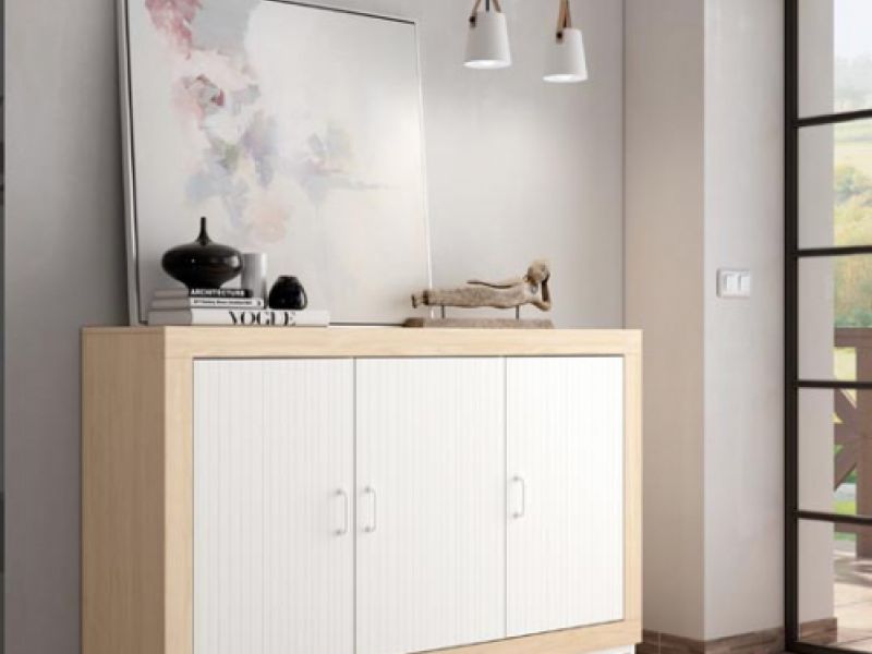 Mueble auxiliar para comedor blanco y madera